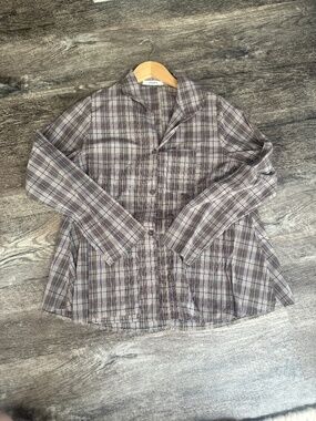 VITAMIN Plaid Top Asymmetrical Cotton